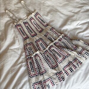 Hill House Cream and Blue Smocked Dress